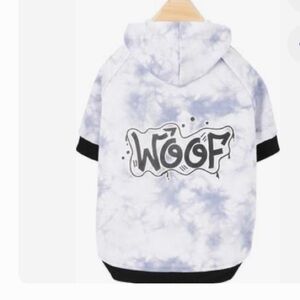 Trendy Woof Dog Hoodie in Blue Tie-Dye